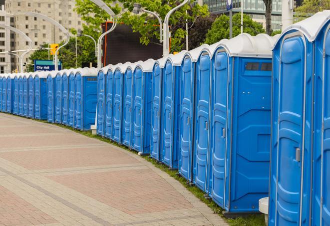Seasonal porta potty units set up at a Jacksonville, Florida venue